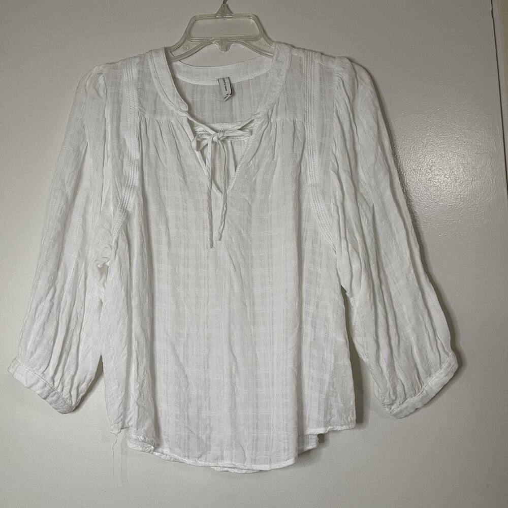 Gentle Fawn gauze long sleeve white tie collar blouse top size XS